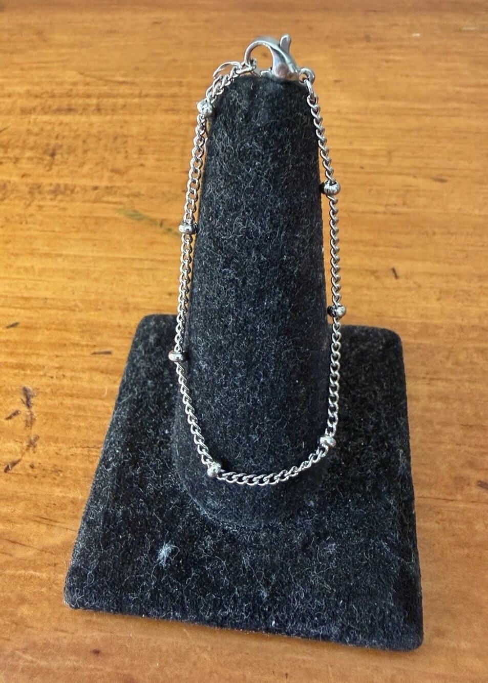 Aphrodite 18K GP Silver Tone Beaded Chain Bracelet Delicate Minimalist Jewelry